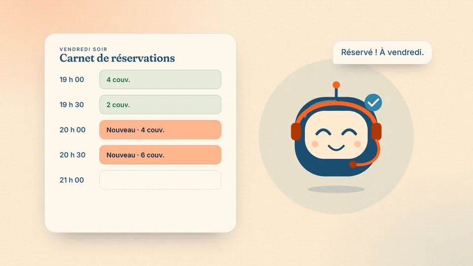 Illustration : un carnet de réservations du vendredi soir qui se remplit, avec Voxa